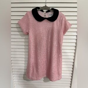 Show Me Your Mumu Pink Glitter Dress with Black Collar
